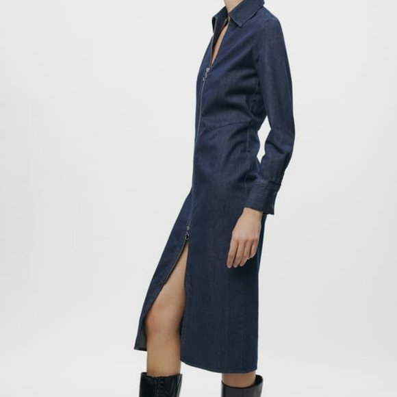 NWT ZARA ZIPPERED DENIM DRESS ZW COLLECTION Sz M - Picture 5 of 10